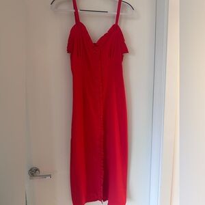 Topshop Strapless Red Dress with Ruffle Detail